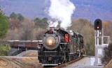 The train wraps around the big curve South of Rising Fawn after a stop to inspect the engine 