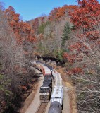 Southbound M-17 passes through the cut just North of Pilot Mountain, meeting a Northbound that was down to a crawl on the grade