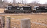 NS 1027, a fairly new SD70Ace, leads NS 23G between the switches at Talmage 