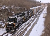 A rebuilt SD40-2 with the new Admiral cab leading train 289 as they leave North Wye, ready to head West 