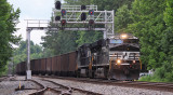 Northbound 75J comes under the searchlight signals at Phillips the day before they were removed from service 