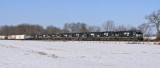 111 rolls through the frozen tundra near Talmage with a bunch of engines headed for the shop 