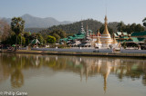 After the mists have lifted... twin Wats beside Lake Jong Kham