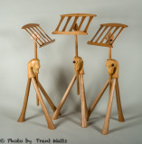 Three music stands made from Western Big Leaf Maple. Shape Shifter, Luke and Amos [the gator]