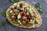 Naan Flatbread with Avocado, Tomatoes and Feta