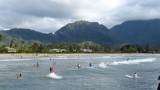 Surfers on Hanalei Bay