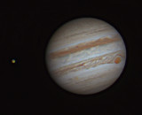 Jupiter with Great Red Spot and moon Ganymede