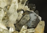 Sphalerite crystals to 2 cm with pyrite on quartz crystals to 3 cm. 15 cm specimen, Wheal Jane.
