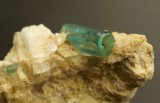 Apatite, 9 mm gem crystal on 34 mm matrix. Onh Bin Yee Htwet , Le-Oo (Le U), northeast of Mogok, Burma (Myanmar).