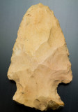 Ellis point in tan chert, 61 mm, found 1980s at Kentwood, Tangipahoa Parish, Louisiana, USA. 