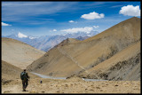 Trekkers descend from Chan La to begin another climb