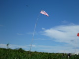 US flag (sort  of) over a fish camp