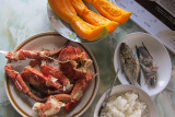 Dinner - coconut crab, tilapia and papaya