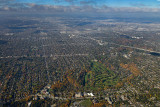 Aerial view west Toronto from Bayview Avenue Rosedale Golf Club and Highway 401