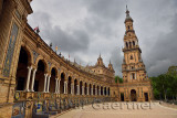 South Tower with curved row of alcoves of Spanish Provinces at Plaza de Espana Seville