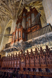 Carved chairs and pipe organ of the Choir in Saint Mary of the Assumption Basilica Arcos de le Frontera Spain