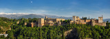 Panorama of snow on Sierra Nevada Mountains and Alhambra Palace fortress Granada
