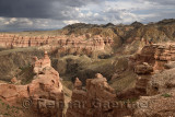 Charyn Canyon National Park with Charyn river and Tien Shen mountains Kazakhstan