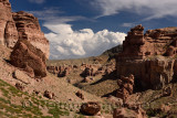 Valley of Castles with eroded red sandstone at Charyn Canyon National Park Kazakhstan