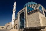 White minaret of modern Hoca Ahmet Yesevi Mosque in Turkistan Kazakhstan