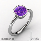 White Gold Cushion Gemstone Ring With 7mm Amethyst Gemstone 