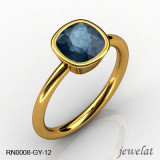 Yellow Gold Cushion Gemstone Ring With 7mm London Blue Topaz Gemstone 