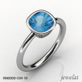 White Gold Cushion Gemstone Ring With 7mm Swiss Blue Topaz Gemstone 