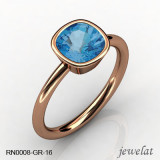 Pink Gold Cushion Gemstone Ring With 7mm Swiss Blue Topaz Gemstone 