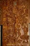 Carved detail of the large wooden crucifix