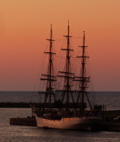 Norwegian Tall Ship with the sun setting on Collingwood Harbour 2013