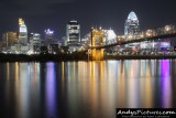 The Roebling Suspension Bridge & downtown Cincinnati at Night