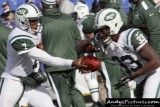 NY Jets QB Geno Smith hands off to RB Bilal Powell