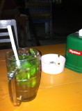 Reataurant Min Min in Nyaung Shwe. Mojito in beer glass!