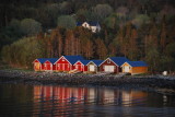 Evening view from the Kong Harald, boating sheds