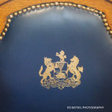 The seal of Belfast, on chairs in the Council chamber