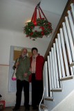 Ully and Ulrike and wreath they put up in entry to apartments 