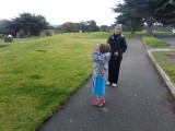 Zoe using binoculars and Me