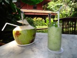 Drinks beside the lotus pond at the Jim Thompson Museum