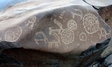 Ibex and abstract Buddhist motifs, Petroglyphs, Chilas, Karakoram Highway, Pakistan