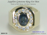 Kaisilver Mens Ring, MAN135 Sapphire And Diamond Ring For Men
