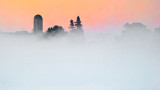 Silo & Trees Above Sunrise Fog 20140908