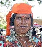 Banjara woman outside Yellamma temple, Saundatti, Karnataka, India