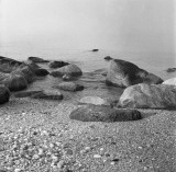 Small glacial boulders on beach