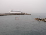 A waterpolo net--our ship in the background