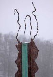 The top of the Waterfall sculpture with snow.