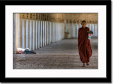 Walking in the long corridor after collecting donated meal