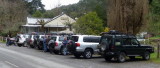 Crew outside of the Walhalla Pub, Walhalla