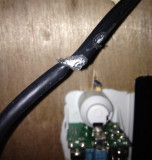 Found inside entertainment area - assemblers unintentionally cut coax