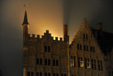 Backlighting on top of the Grand Caf Craenenburg, Market Square, Bruges