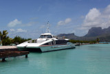Airport transfers are by boat - this large one goes to Vaitape, Bora Boras main town